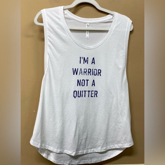 Fabletics Janis Muscle Tank White I AM A WARRIOR Size L NWT - Picture 1 of 6